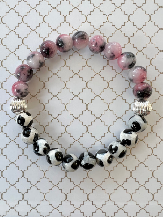 Tibetan Natural Agate and Pink Persian Jade in Silver