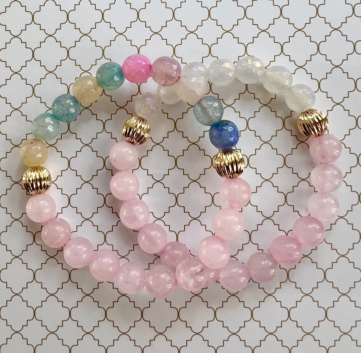 Pink Jade and Pastel Agate in Gold
