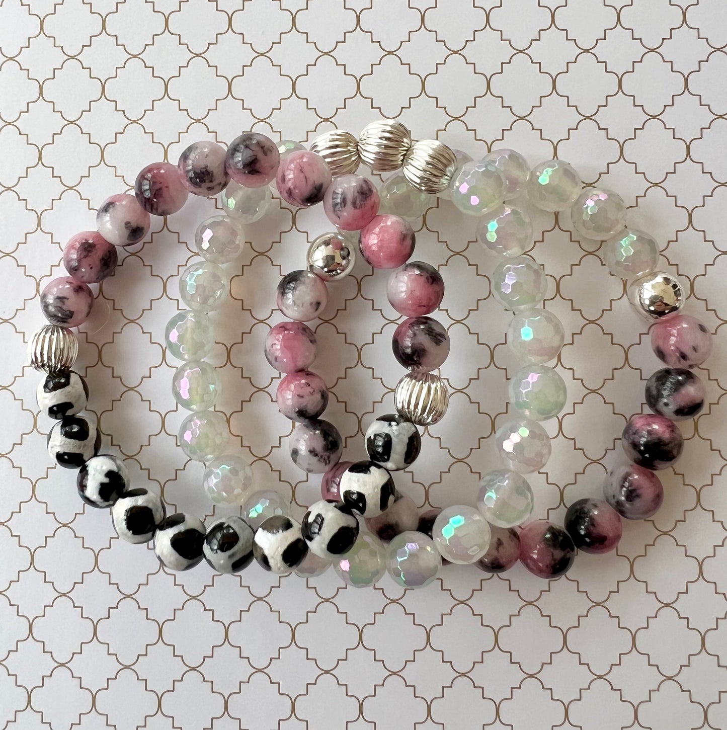 Tibetan Natural Agate and Pink Persian Jade in Silver
