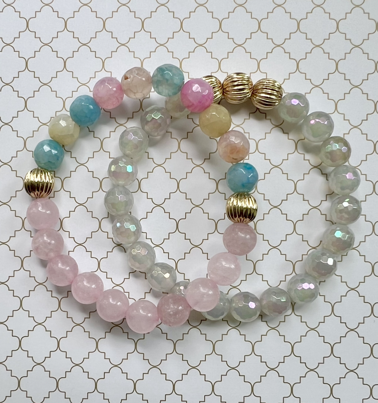 Pink Jade and Pastel Agate in Gold