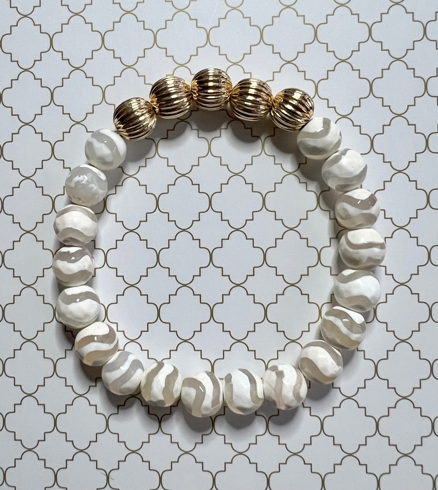 White Faceted Agate in Gold