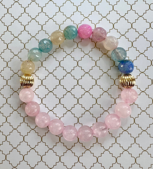Pink Jade and Pastel Agate in Gold