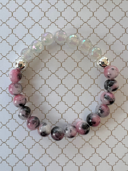 Iridescent Agate and Pink Persian Jade in Silver
