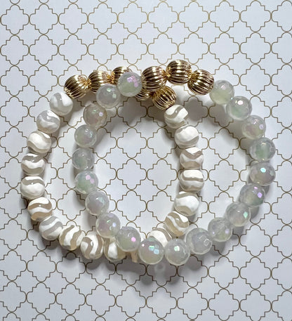 White Faceted Agate in Gold