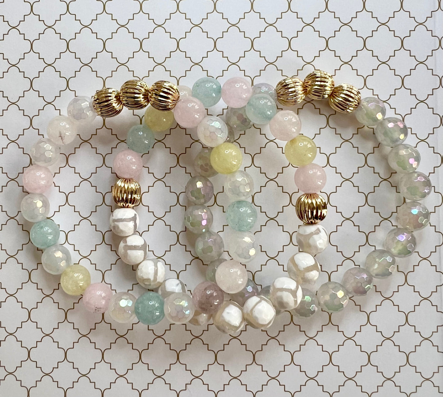 Natural Chalcedony and White Agate in Gold